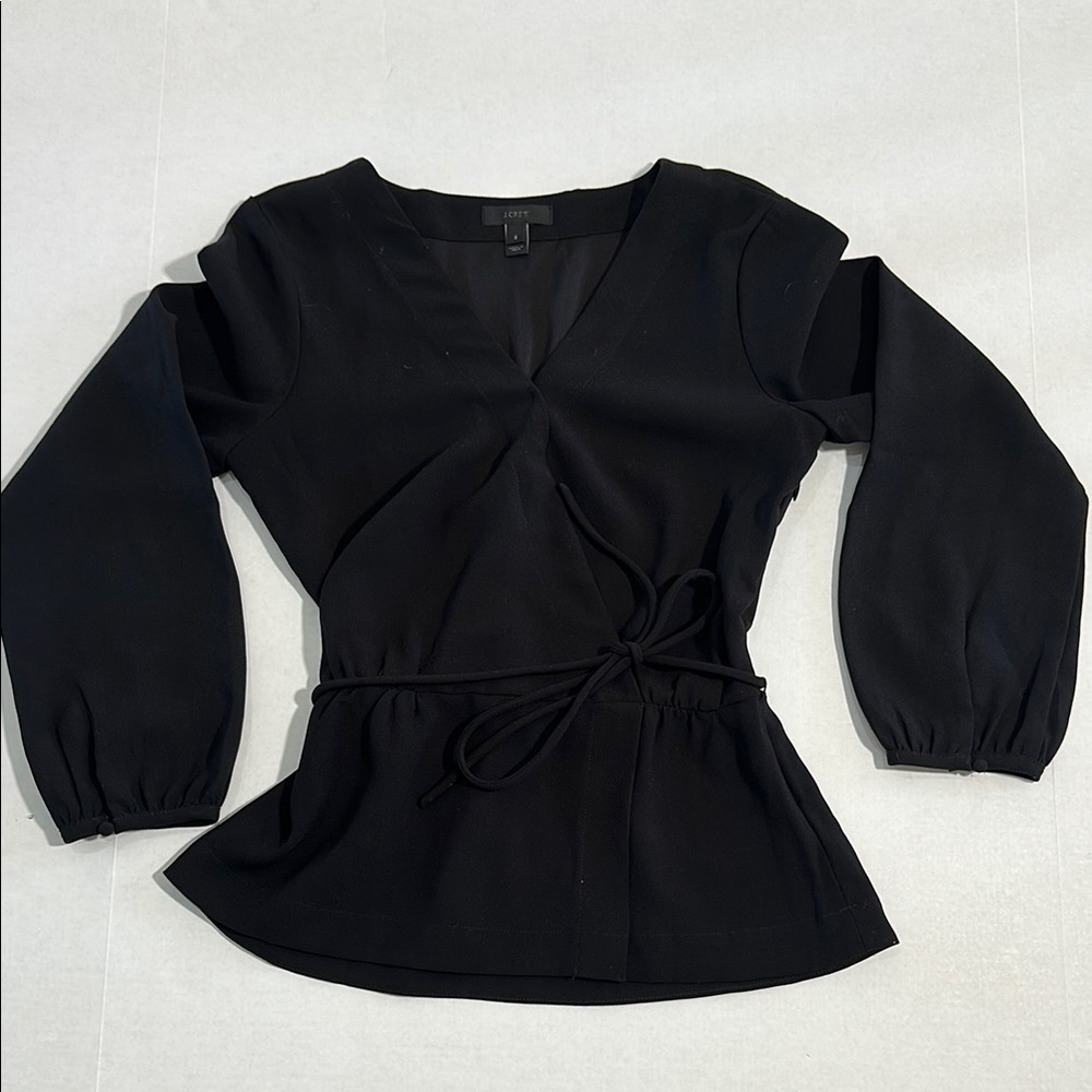 J. Crew Black Puff Sleeve Blouse